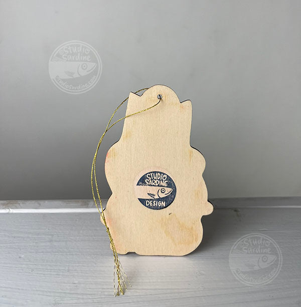 Studio Sardine Printed Festive Felines wooden cut-out ornaments A