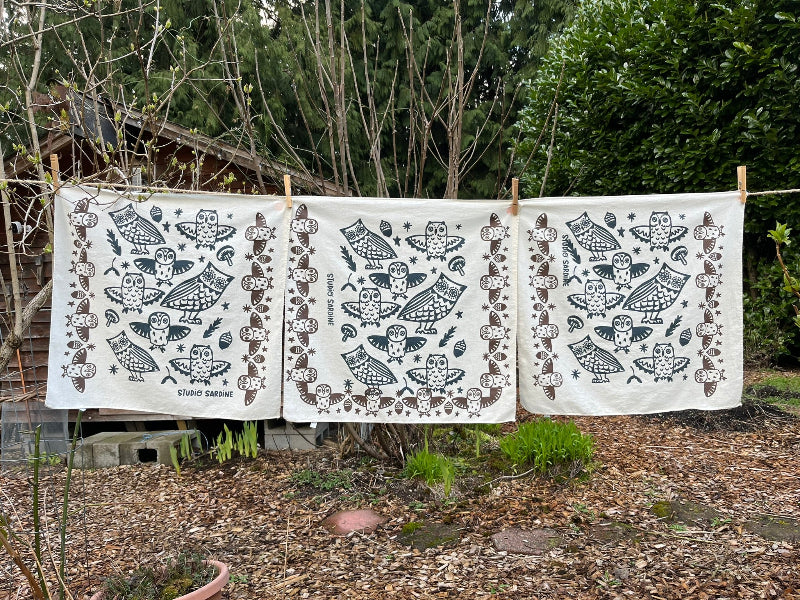 Ceramic owl bandana screenprinted in earth tones