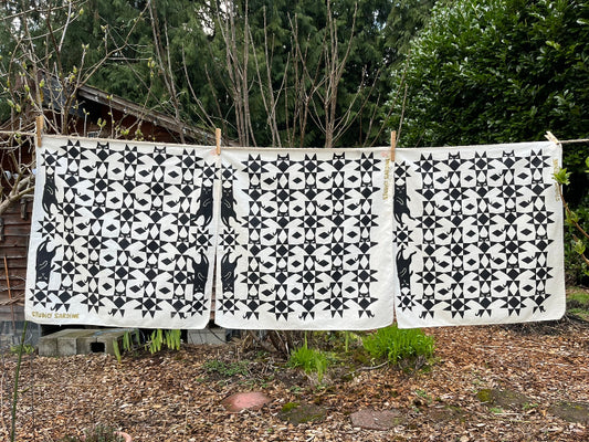 Quilty cat bandana screenprinted in black