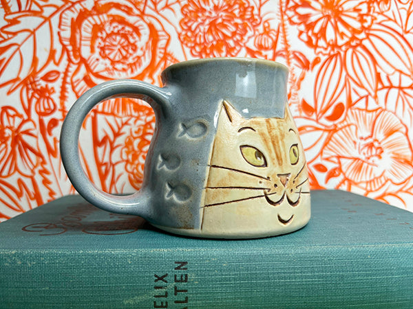 Side-Eye Cats and Fish Handmade Porcelain Mug