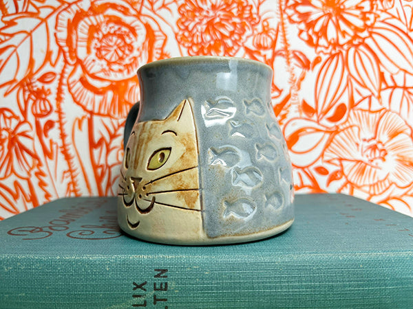 Side-Eye Cats and Fish Handmade Porcelain Mug