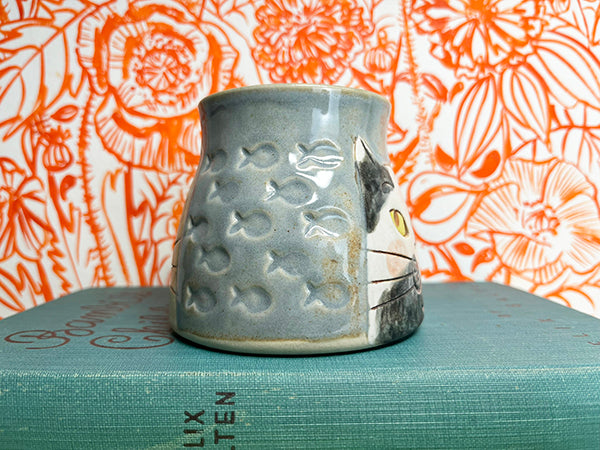 Side-Eye Cats and Fish Handmade Porcelain Mug