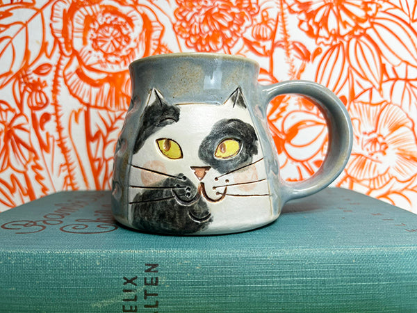 Side-Eye Cats and Fish Handmade Porcelain Mug
