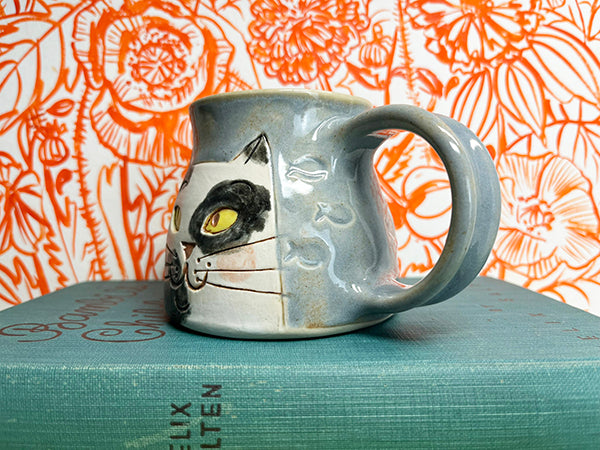 Side-Eye Cats and Fish Handmade Porcelain Mug