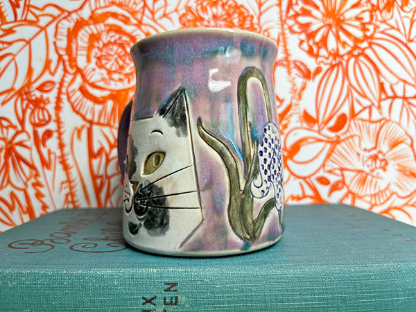 Garden Gazing Cats with Checkered Fritillaria Handmade Porcelain Mug