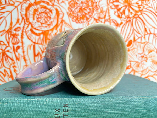 Garden Gazing Cats with Checkered Fritillaria Handmade Porcelain Mug