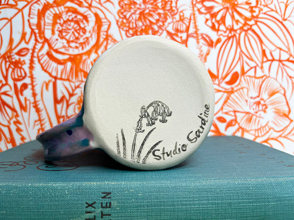 Garden Gazing Cats with Checkered Fritillaria Handmade Porcelain Mug