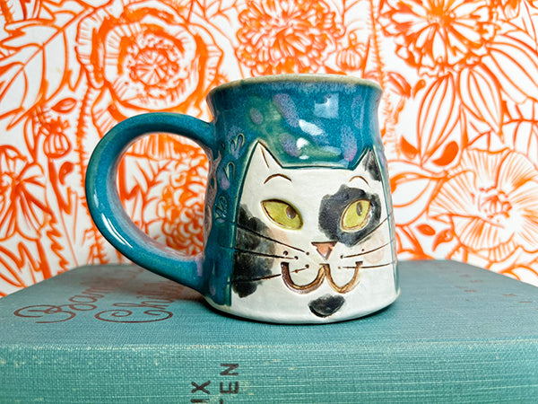 Side-eye kitties with stamped star Handmade Porcelain Mug