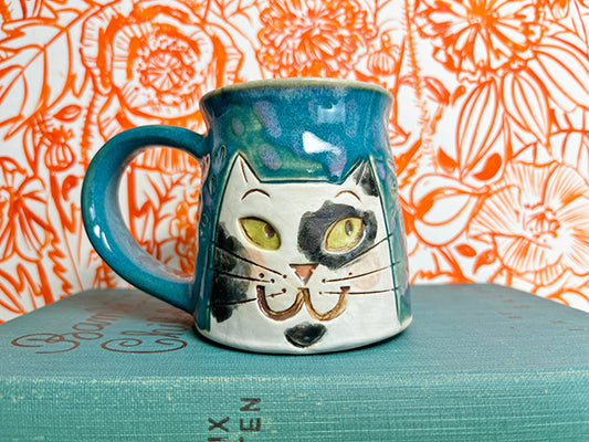 Side-eye kitties with stamped star Handmade Porcelain Mug