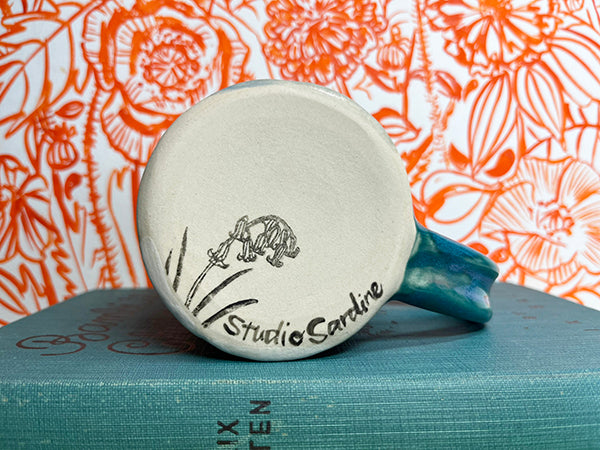 Side-eye kitties with stamped star Handmade Porcelain Mug