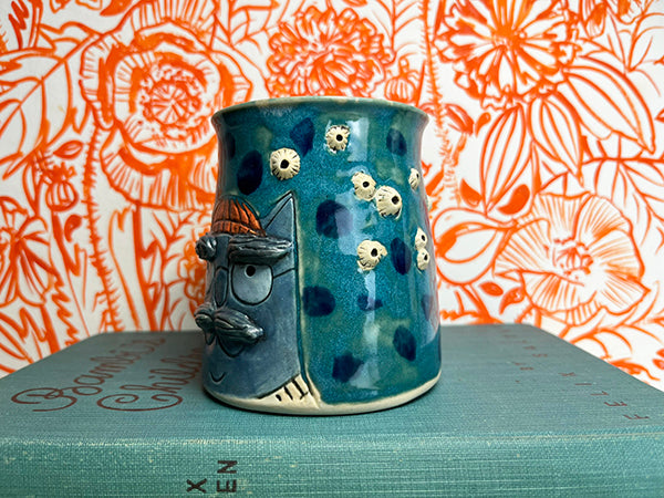 Sailor Bunny and Kitty, Handmade Porcelain Mug with Barnacles, A
