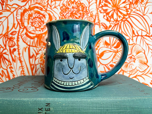 Sailor Bunny and Kitty, Handmade Porcelain Mug with Barnacles, A