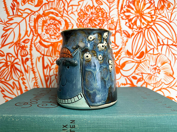 Sailor Bear and Cat Handmade Porcelain Mug with Barnacles, D