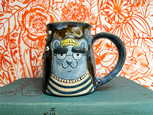 Sailor Bear and Cat Handmade Porcelain Mug with Barnacles, D