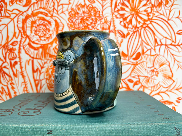 Sailor Bear and Cat Handmade Porcelain Mug with Barnacles, D