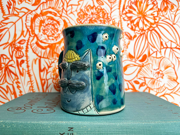 Captain Cats Handmade Porcelain Mug with Barnacles, E