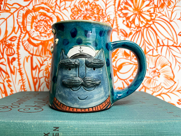 Captain Cats Handmade Porcelain Mug with Barnacles, E