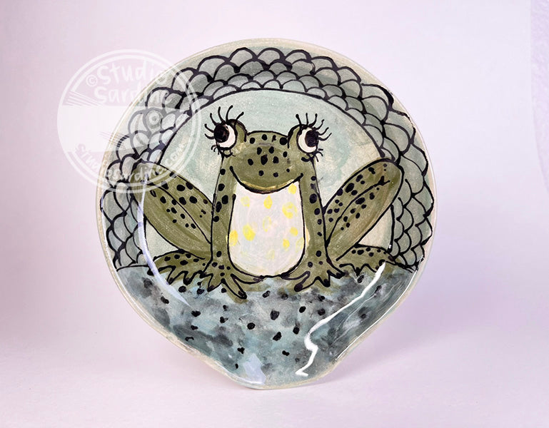 Hand-painted lady frog stoneware spoon rest