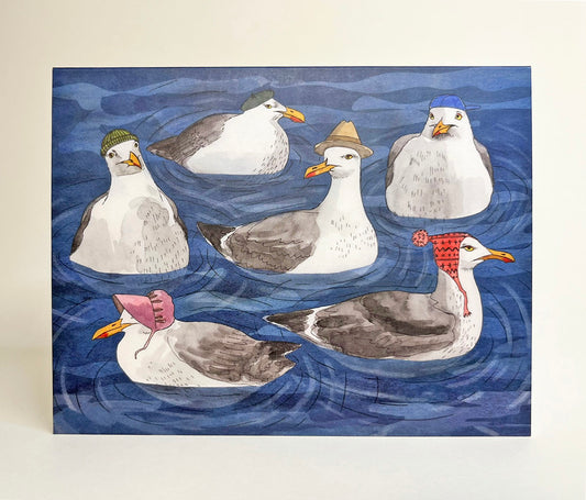 Stylish Seagulls blank notecards, seagulls in hats