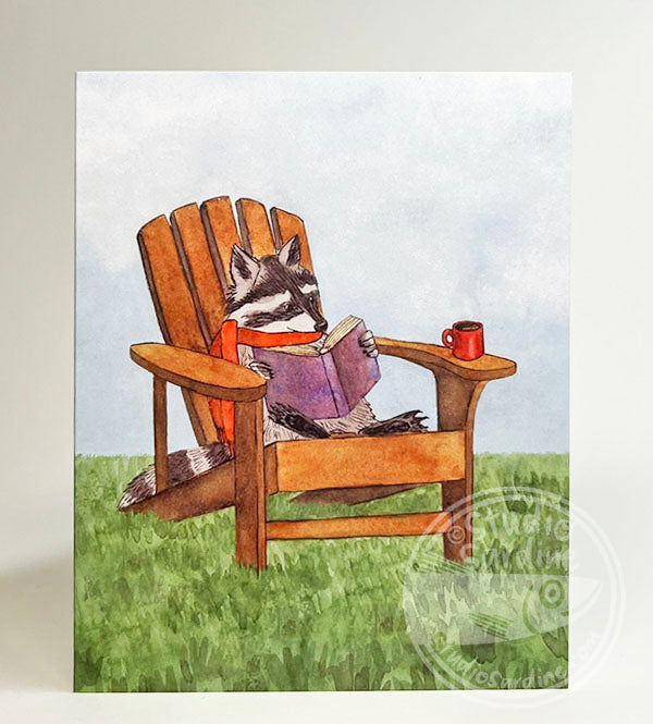 Reading Raccoon blank notecard, card for readers