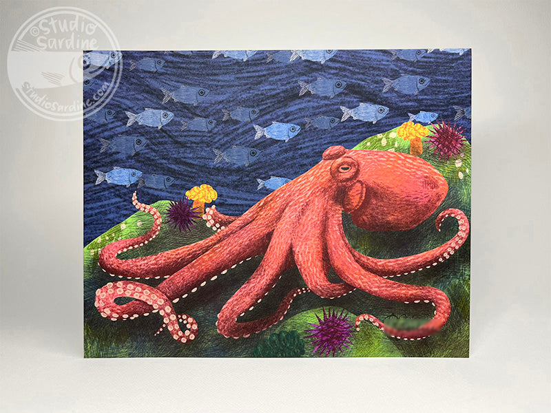 Giant Pacific Octopus 8" x 10" art print, coastal wall art