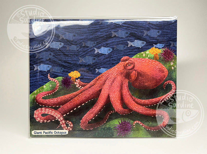 Giant Pacific Octopus 8" x 10" art print, coastal wall art