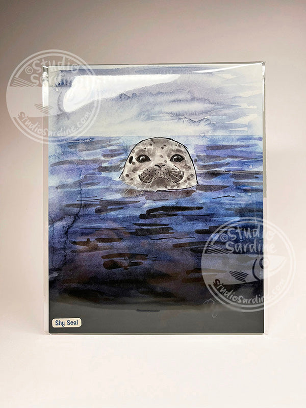 Shy Seal 8" x 10" art print, coastal wall art