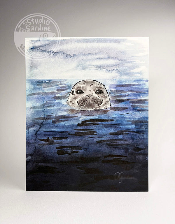 Shy Seal 8" x 10" art print, coastal wall art