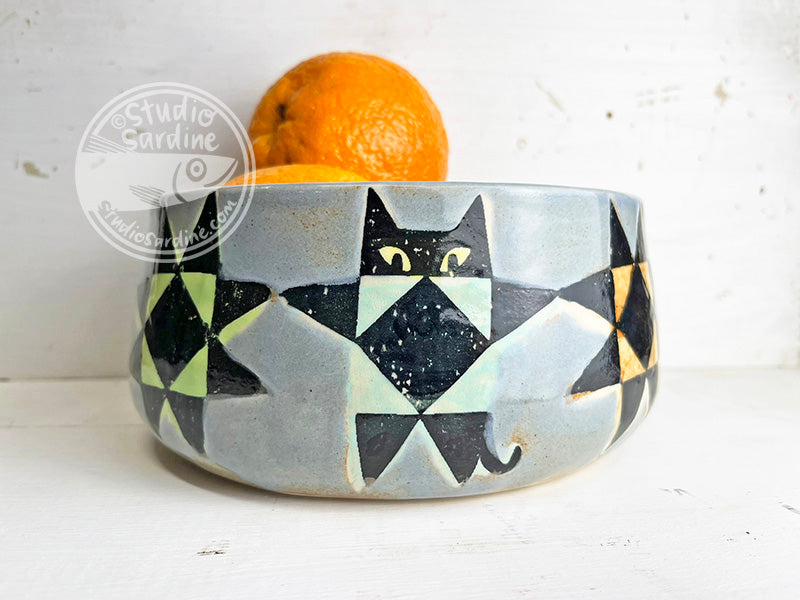 Hand-painted Quilty Cat porcelain bowl for Lily