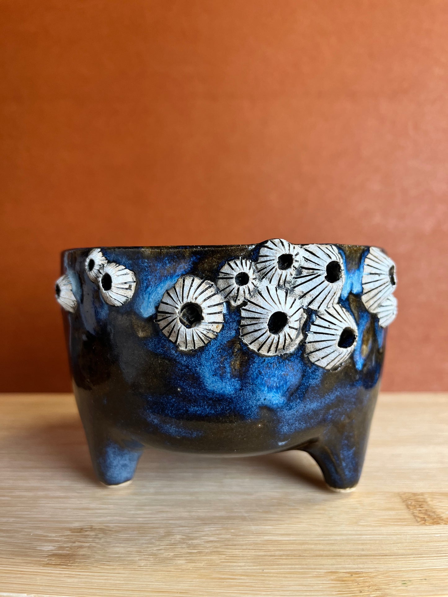 Three-legged Stoneware Barnacle Planter, Blue A