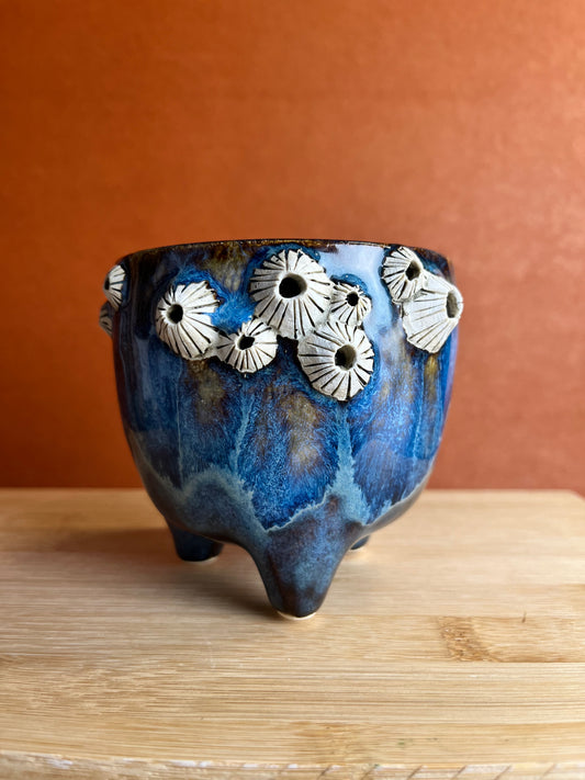 Mini Three-legged Stoneware Barnacle Planter, Navy