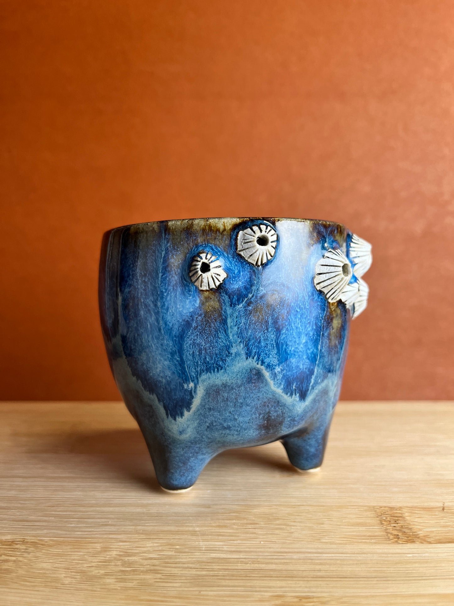 Mini Three-legged Stoneware Barnacle Planter, Navy