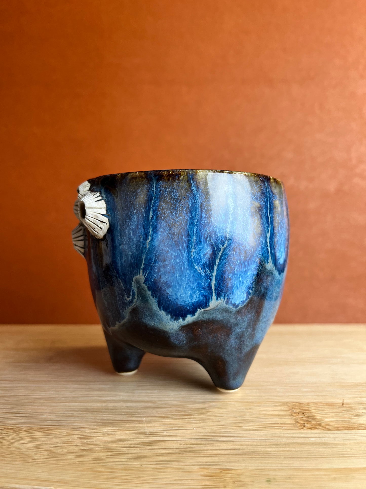 Mini Three-legged Stoneware Barnacle Planter, Navy