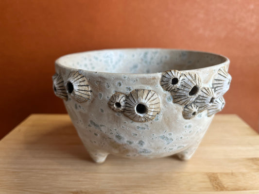 Three-legged Stoneware Barnacle Planter, Seafoam B