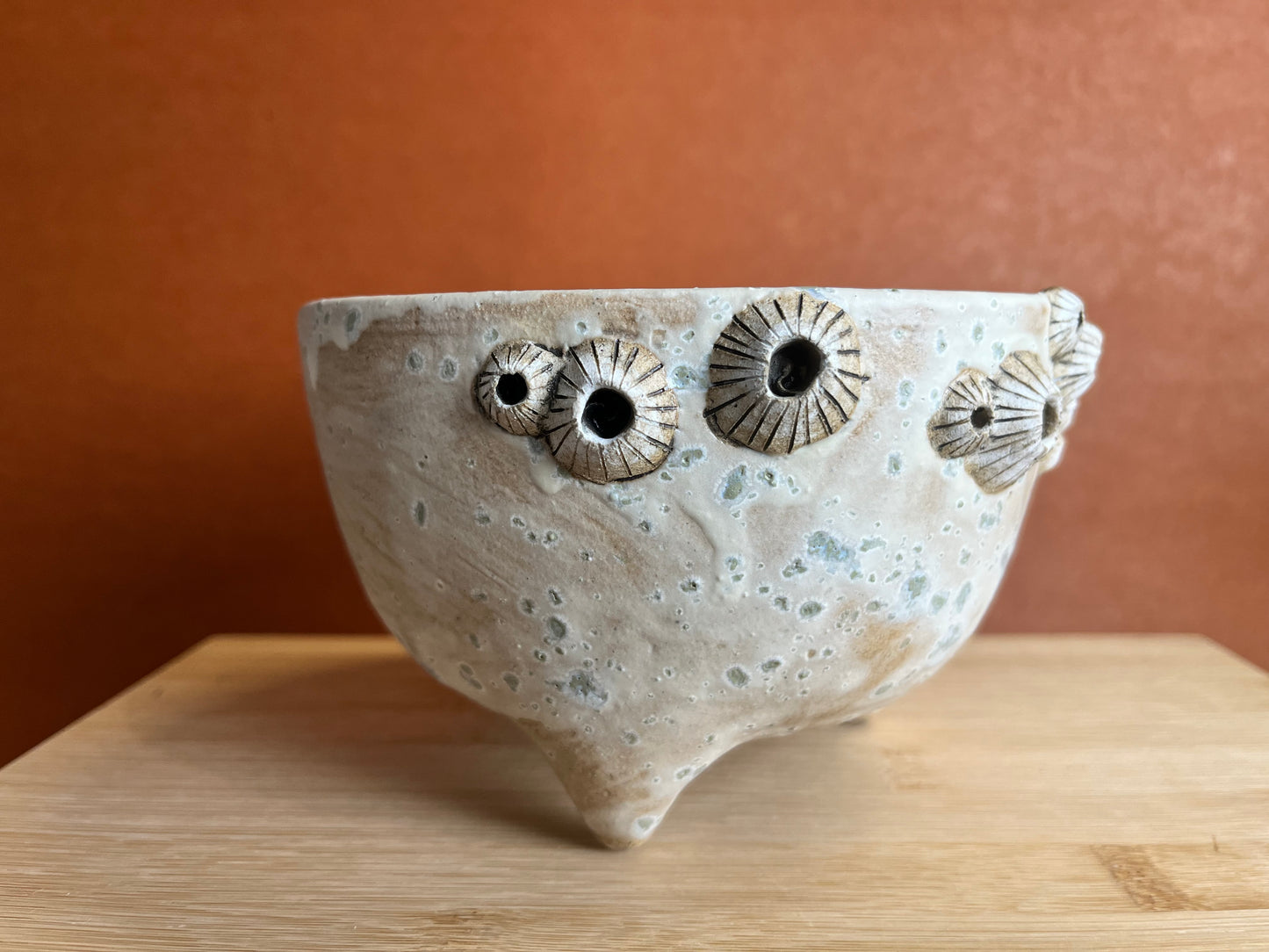 Three-legged Stoneware Barnacle Planter, Seafoam B