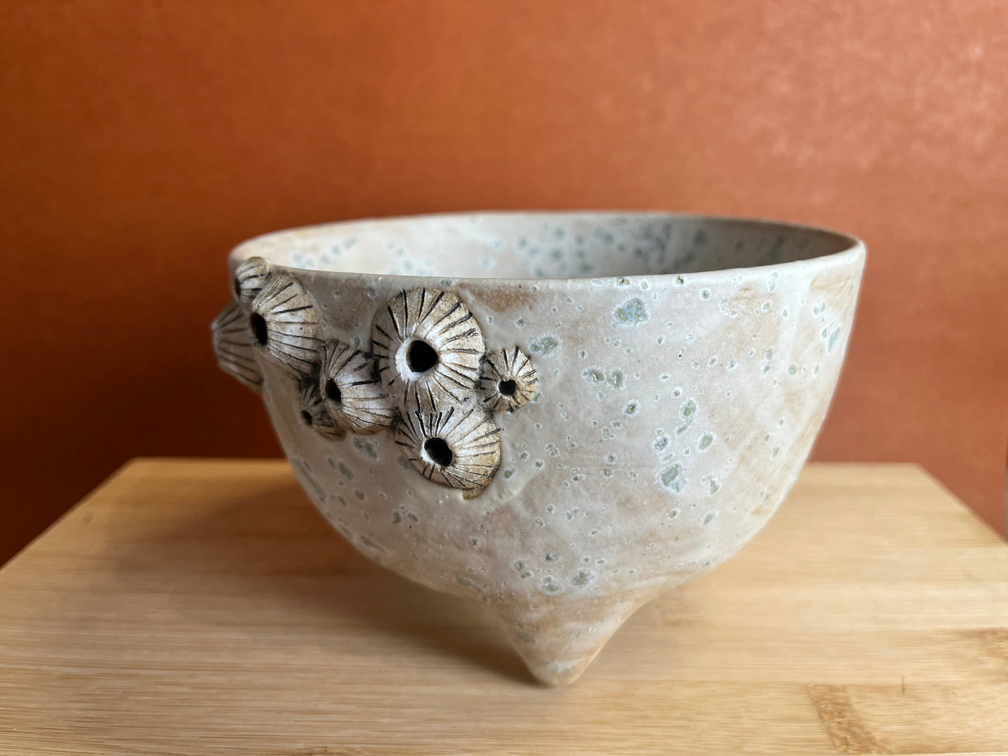 Three-legged Stoneware Barnacle Planter, Seafoam B