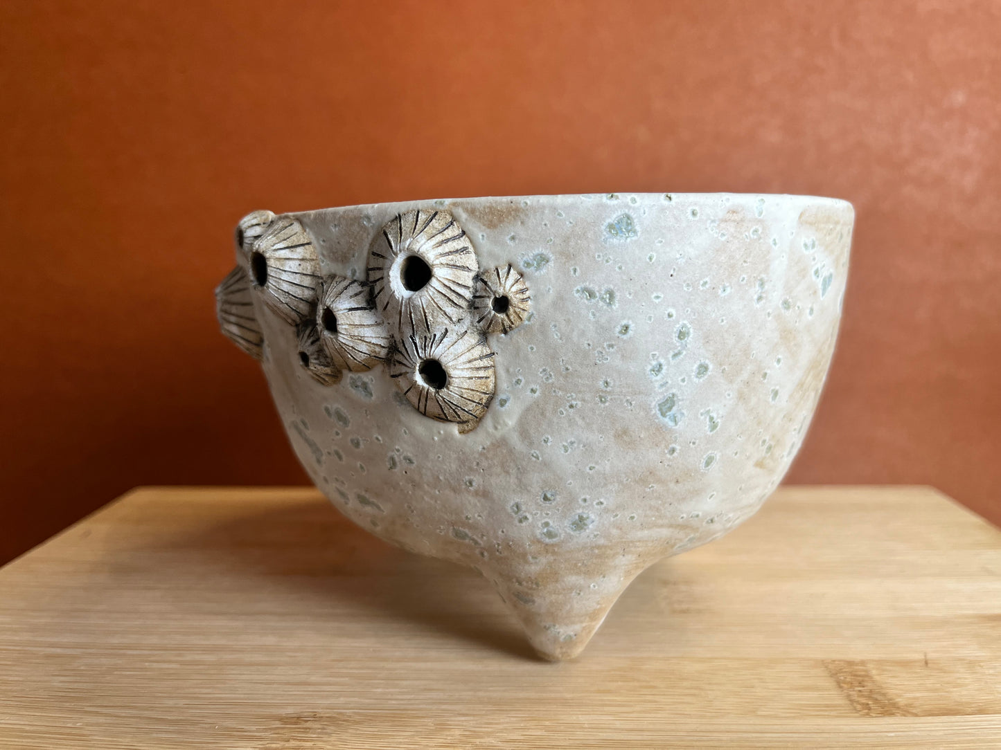 Three-legged Stoneware Barnacle Planter, Seafoam B