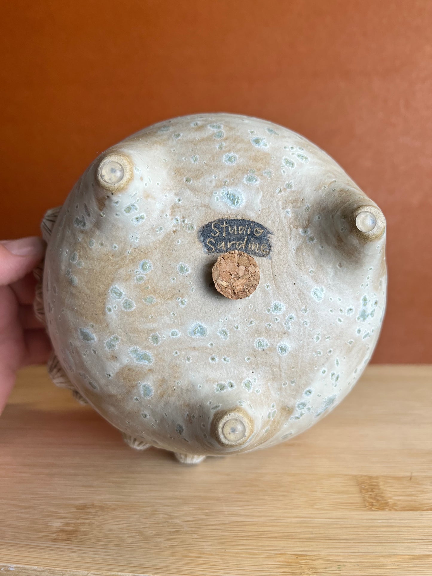 Three-legged Stoneware Barnacle Planter, Seafoam B