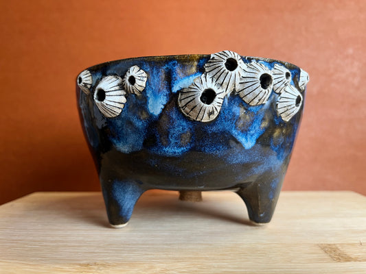 Three-legged Stoneware Barnacle Planter, Blue C