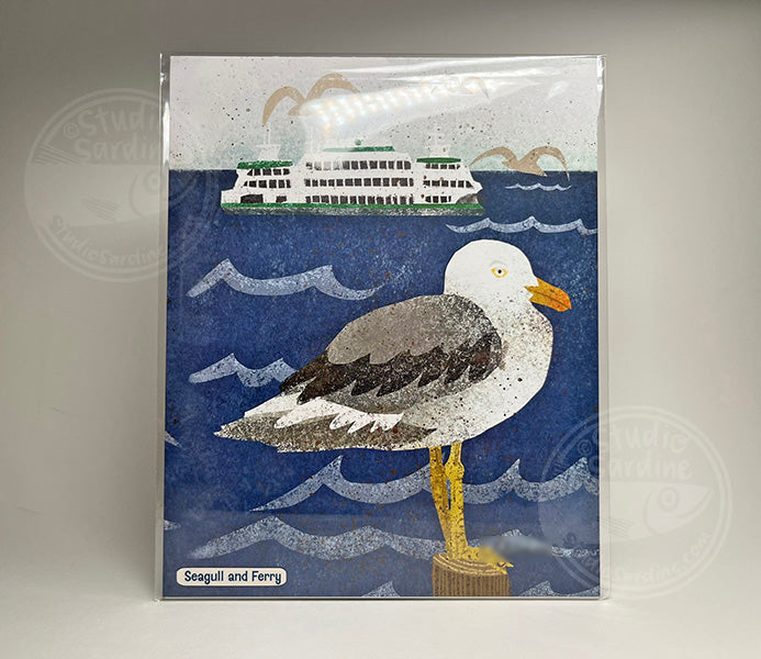 Seagull and Ferry 8" x 10" art print, coastal wall decor