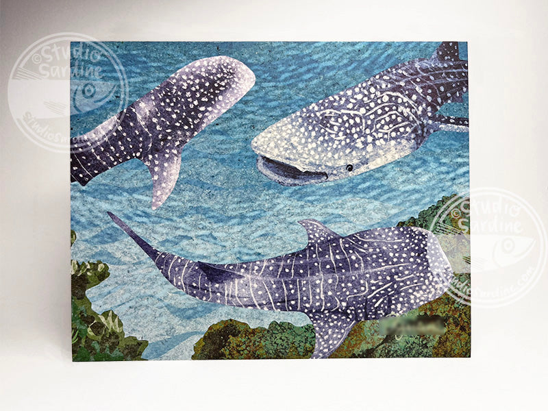Whale Sharks 8" x 10" art print, coastal wall decor