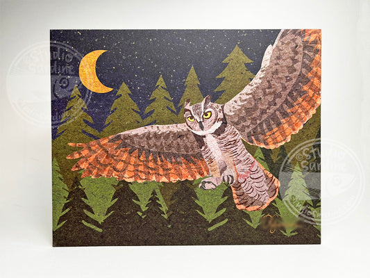 Great Horned Owl 8" x 10" art print, coastal wall decor