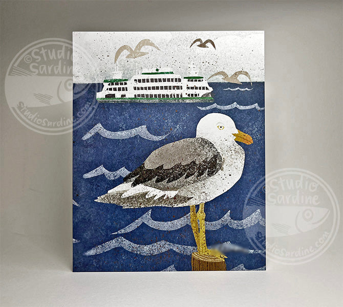 Seagull and Ferry 8" x 10" art print, coastal wall decor
