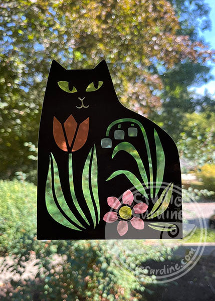 Garden Cat Cathedral Window Stained Glass Effect Sticker