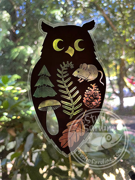 Woodland Owl Cathedral Window Stained Glass Effect Sticker