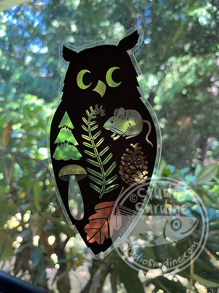 Woodland Owl Cathedral Window Stained Glass Effect Sticker