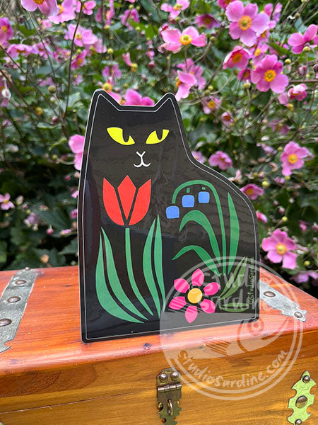Garden Cat Cathedral Window Stained Glass Effect Sticker