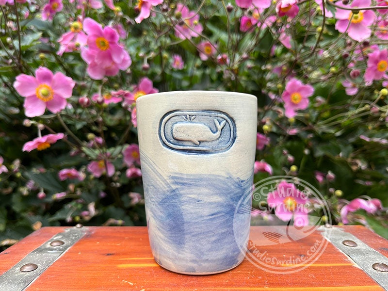 Cobalt Wash Stamped Porcelain Whale Tumbler