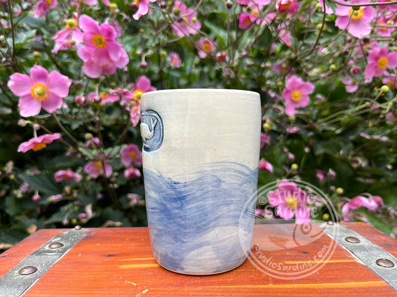 Cobalt Wash Stamped Porcelain Whale Tumbler