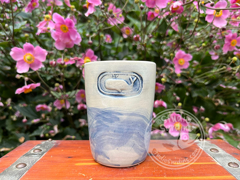 Cobalt Wash Stamped Porcelain Whale Tumbler